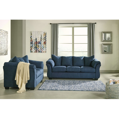 Ensemble de salon, canapé et causeuse en microfibre bleu marine 2 pièces Aruca, confort et durabilité contemporains