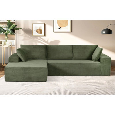 Canapé d'angle convertible 4 places en velours côtelé souple, canapé foncé et confortable avec rembourrage en mousse intégrale, aucun assemblage requis pour la chambre, conception convertible côté gauche, idéal pour le salon.