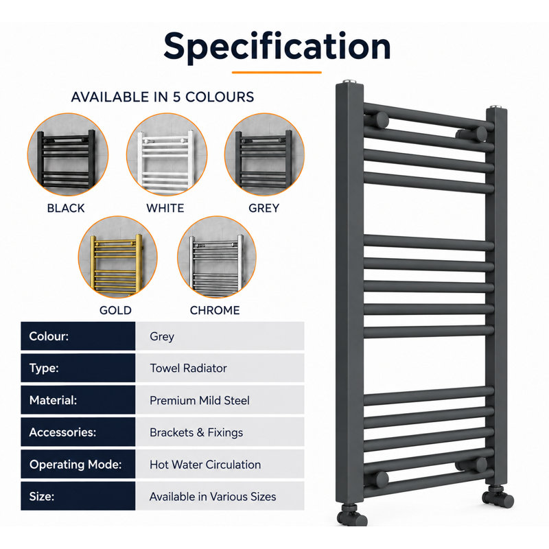 Heated Towel Rail 77cm x 50cm, Grey