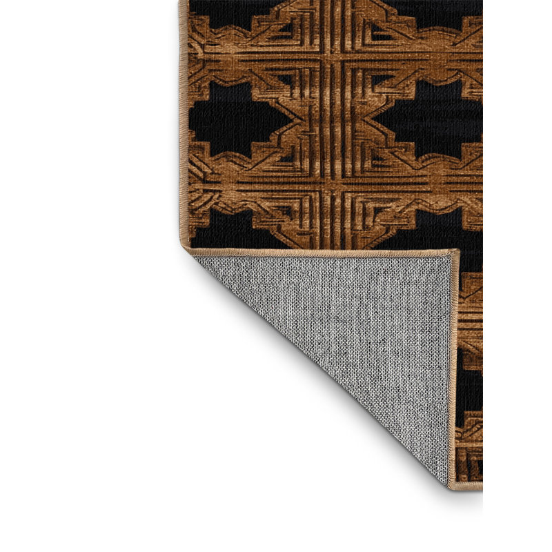 Machine Washable Art Deco Brown Area Rug, Round 8'