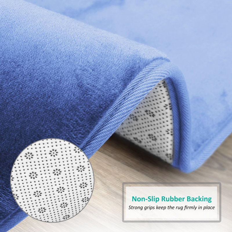 Steph Luxury Ultra Soft and Absorbent Memory Foam Bath Rug Set with Non-Slip Backing, Calm Blue