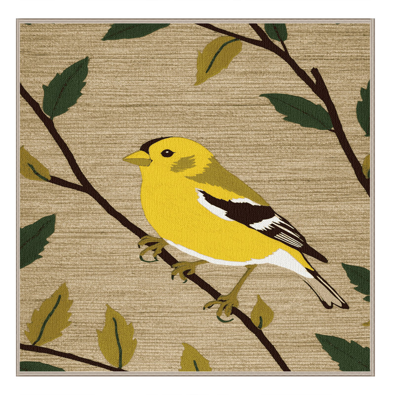Washable American Goldfinch Birds Area Rug, Square 6'
