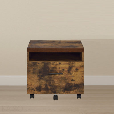Industrial Style 1Pc File Cabinet With Drawer And Shelf Caster Wheels Wooden Weathered Oak Finish File Storing Unit Home Office Furniture
