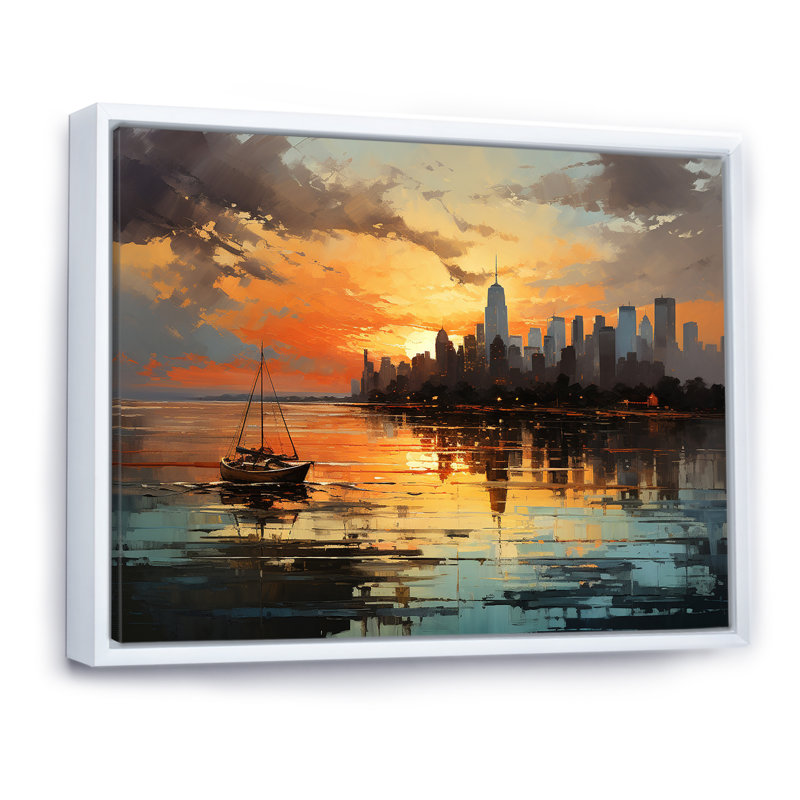 Modernisme urbain I sur toile, Cadre flottant blanc, 12" H x 20" W