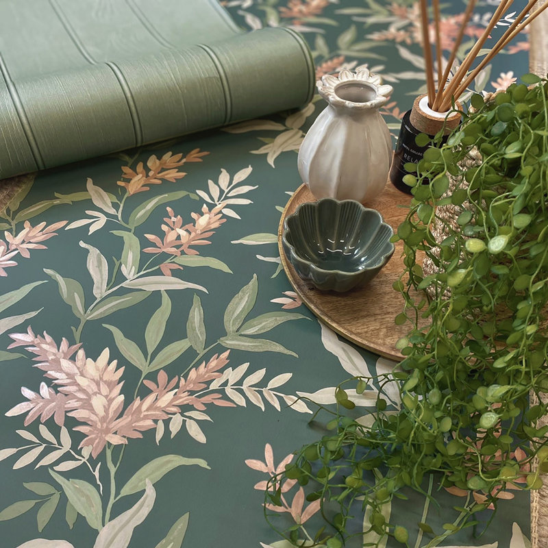 Papier peint floral Olivia, Vert