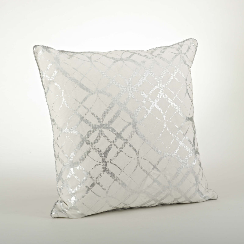 Chyrl Geometric Cotton Throw Pillow, Silver, Down Insert