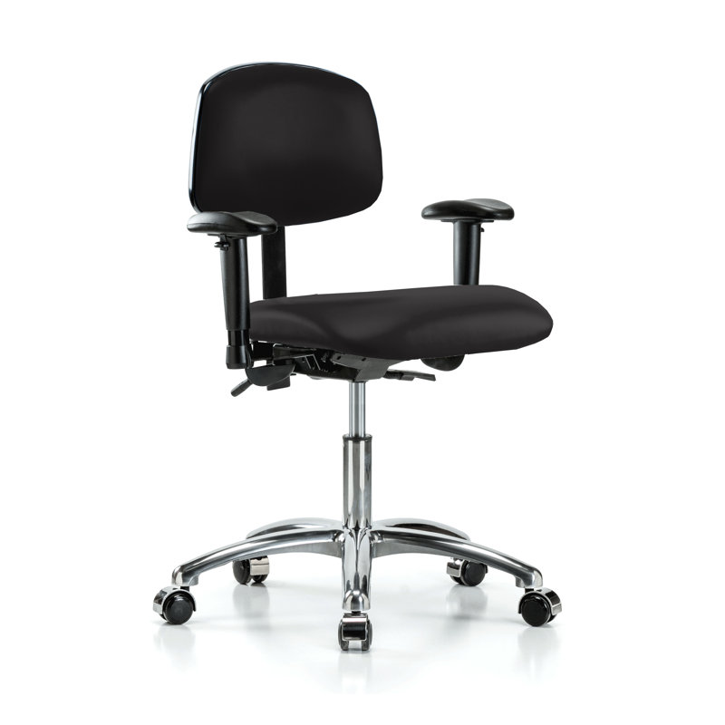 Chaise de travail avec accoudoirs réglables en chrome PERCH | Hauteur du bureau: 17 à 22 po, Vinyle noir