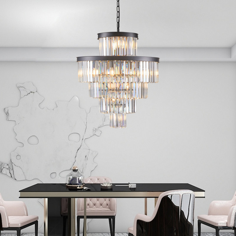 Lustre en cristal élégant avec finition luxueuse de style noir pour la salle à manger, le salon et le vestibule
