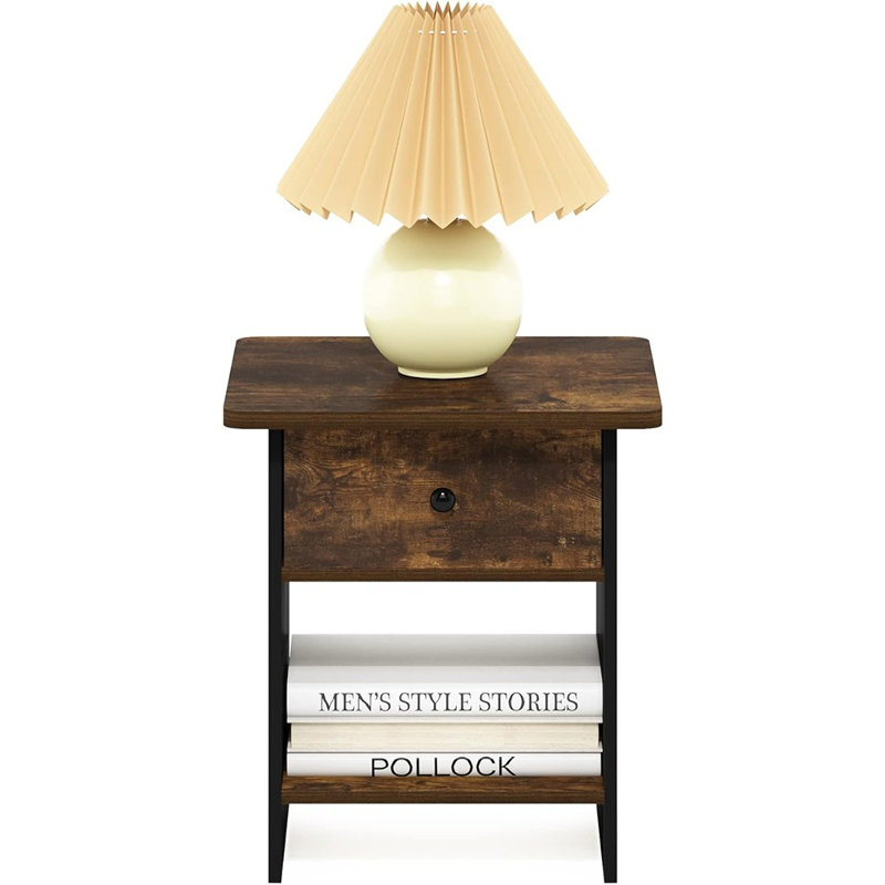 Table de bout avec rangement Brigette, Pin ambré / noir