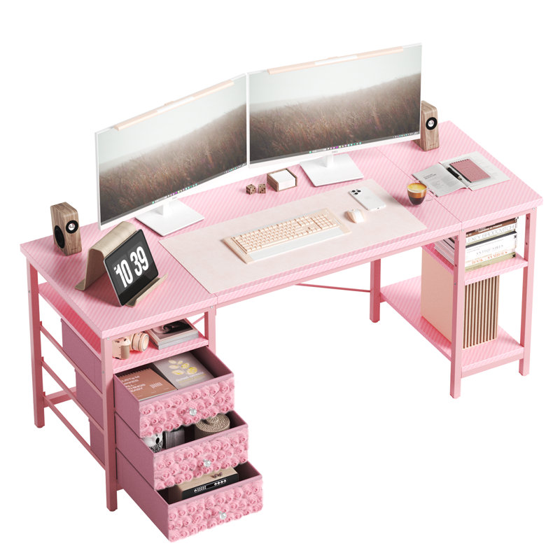 MDF Steel Computer Desk, 75cm H x 120cm W x 60cm D, Pink/Pink