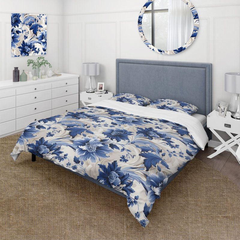 Ensemble de housse de couette à volutes bleu cobalt à motif victorien Acanthus II