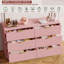 Commode 6 tiroirs cannelée pour chambre à coucher, commode moderne de 54 po de large avec poignées en métal, grand meuble télé multifonctionnel pour le salon, l'entrée, le couloir, le rose-345208749