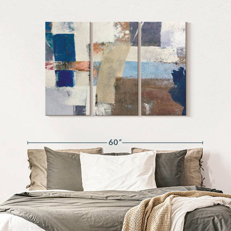 Abstrait domaine abstrait, ensemble de 3 reproductions sur toile par Alexander B, H 32 po x l 50 po x P 1,25 po
