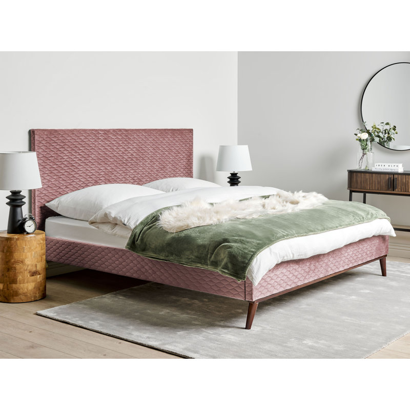 Adamira Upholstered Velvet Bed, Super King (6'), Brown/Pink