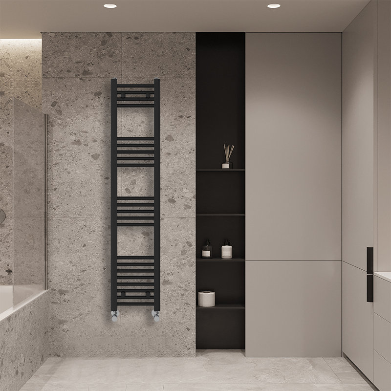 Wiest Straight Heated Towel Rail Radiator Bathroom Ladder Warmer, 140cm H x 30cm W x 3cm D, Black
