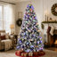 Arbre de Noël 7,5 pi floqué avec 400 lumières DEL colorées avec boule G45, arbre réaliste articulé en PE + PVC + aiguille dure avec fil mémoire, 10 modes d'éclairage, interrupteur au pied et support en métal stable-775609789
