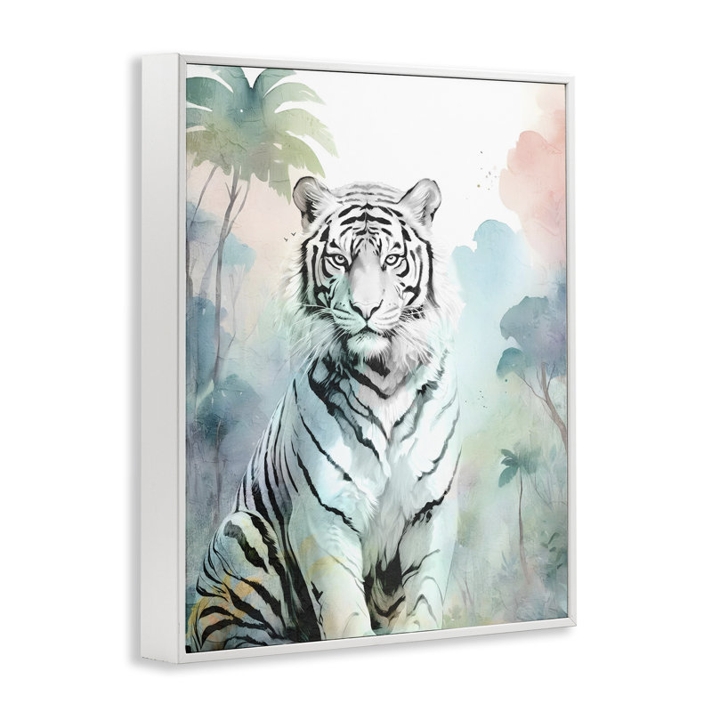 Tigre blanc dans la jungle, estampe numérique, design par Kim Allen, H 20 po x l 16 po