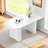 7-Piece Cream White Dining Table Set, 63" Modern Wave-Pattern Double Base Dining Table, 6 White PU Leather Chairs With Gold Metal Legs-122796194-122957524