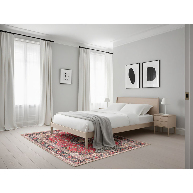 Tapis traditionnel brun clair/rouge/noir, Rectangle 5 pi x 7 pi