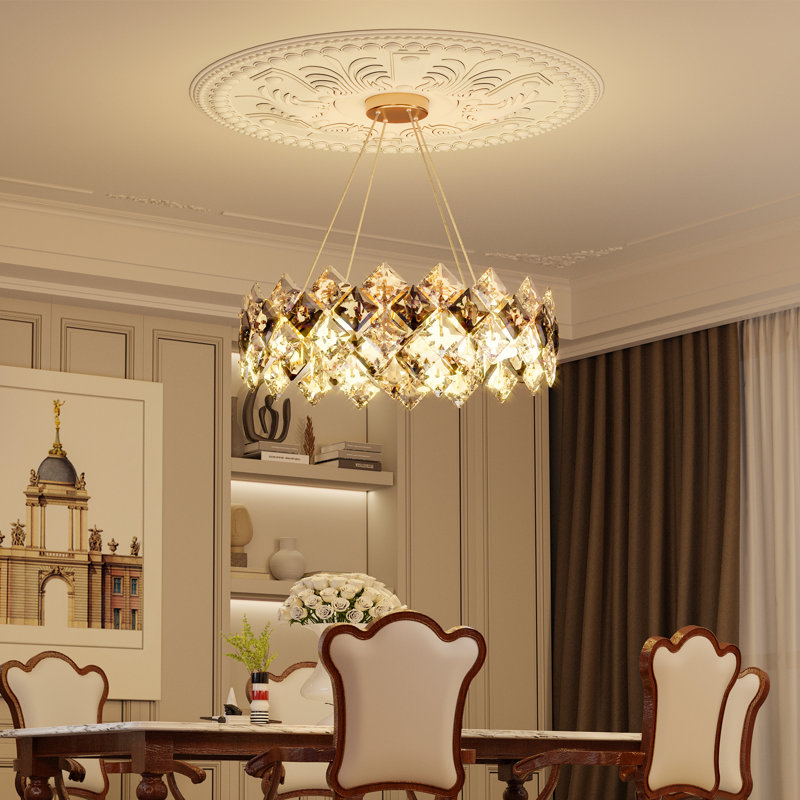 Jannetje Crystal Cylinder Chandelier with Crystal Accents, 6 Lights, 13.78" H x 23.62" W x 23.62" D
