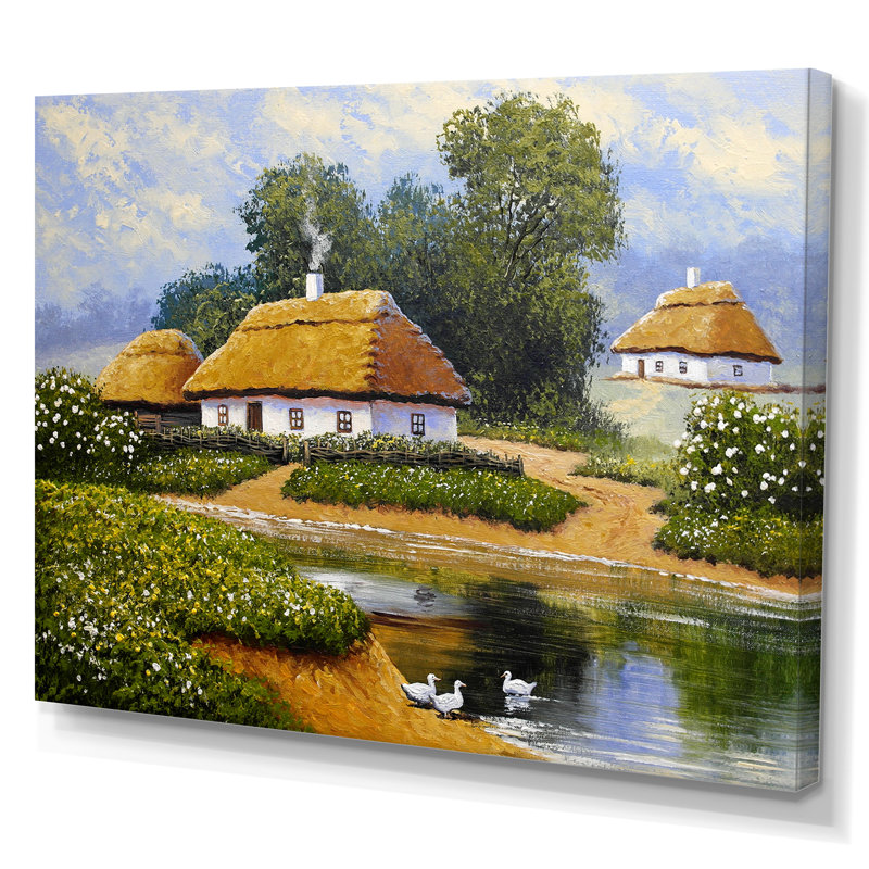 Vieux paysage villageois II - décoration murale traditionnelle sur toile, H 8 po x l 12 po x P 1 po, Toile tendue
