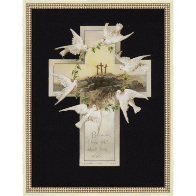 «Three Crosses On Calvary Hill» par German School, reproduction d'art sur toile encadrée