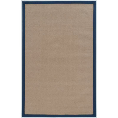 Nannette Handmade Dark Beige Berber with Navy Blue Cotton Border Made in the USA Area Rug