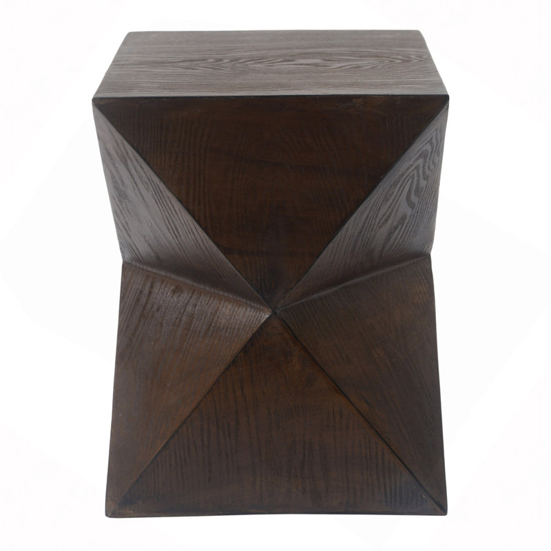 Natural Wood Grain Finish Prismatic Symmetry Concrete Patio/Outdoor Side Table With Symmetric Design, Weather-Resistant Accent For Patio/Outdoor, Garden