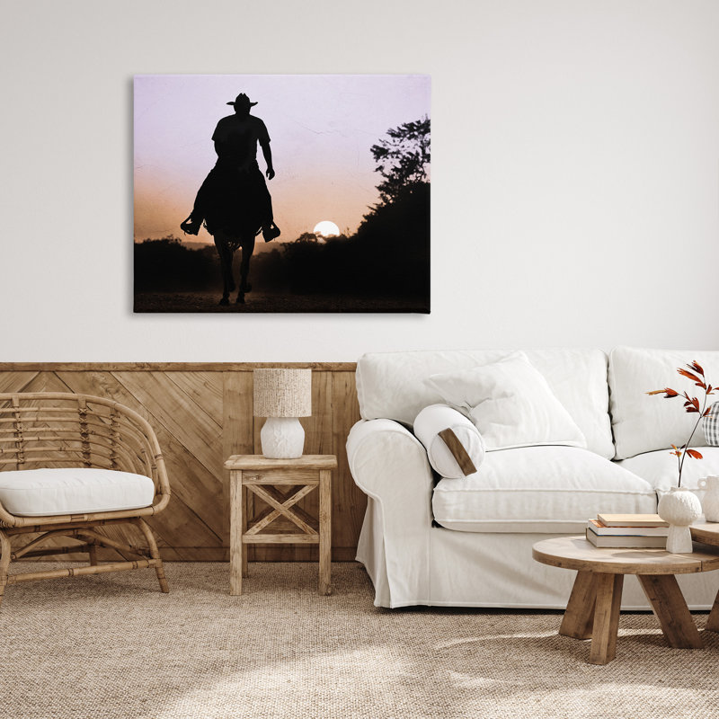 "Cowboy & Soleil couchant" par Marcus Prime sur toile, 36 po x H 48 po