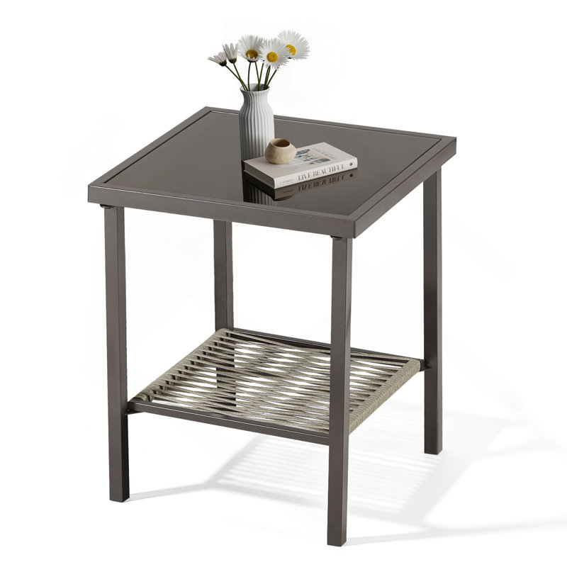 Table d'appoint d'extérieur en osier, petite table de bout carrée en rotin pour terrasse