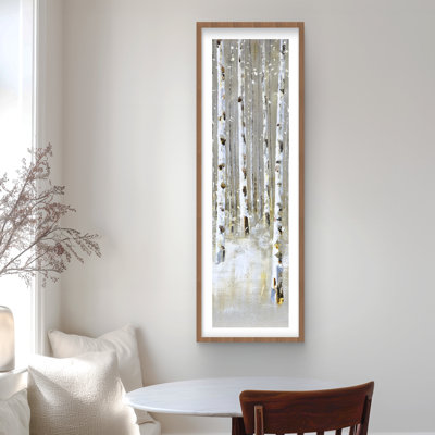 Birch Forest by Winter - Brown Modern Framed Print for Decor