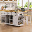 Îlot de cuisine roulant de 53 po avec rallonge et prise de courant, armoire de rangement de ferme avec 3 tiroirs, supports de porte internes et 2 tabourets de bar, chariot de cuisine mobile-315637879