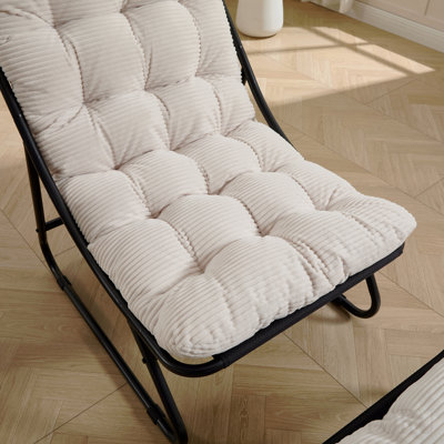 Méridienne d'extérieur pour patio avec repose-pieds, fauteuil inclinable confortable avec coussin gonflable et repose-pieds, idéale pour le salon, la chambre à coucher, la salle de lecture, structure noire avec coussin blanc