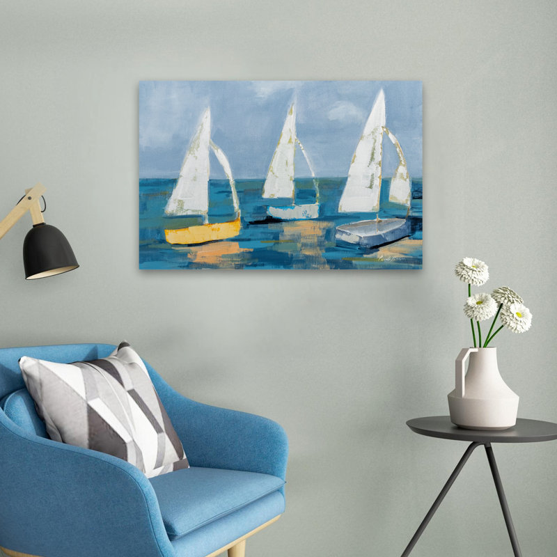 «Sail Away - Blue Boat Clouds Coastal», H 24 po x l 16 po