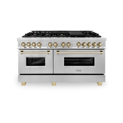 ZLINE Autograph Edition 60 In. 7.4 Cu. Ft. Legacy Dual Fuel Range with 9 Burner Gas Cooktop and 2 Electric Convection Ovens
