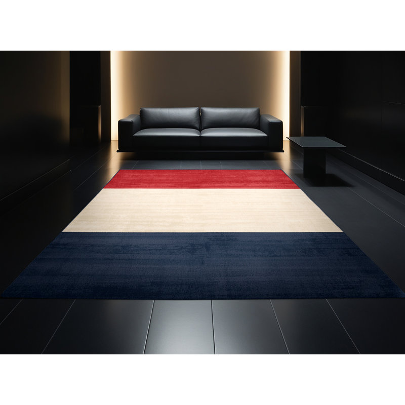 Soft Plush Escoto July 4Th Modern & Contemporary Abstract Area Rug in Beige – Navy Binding, 6x9