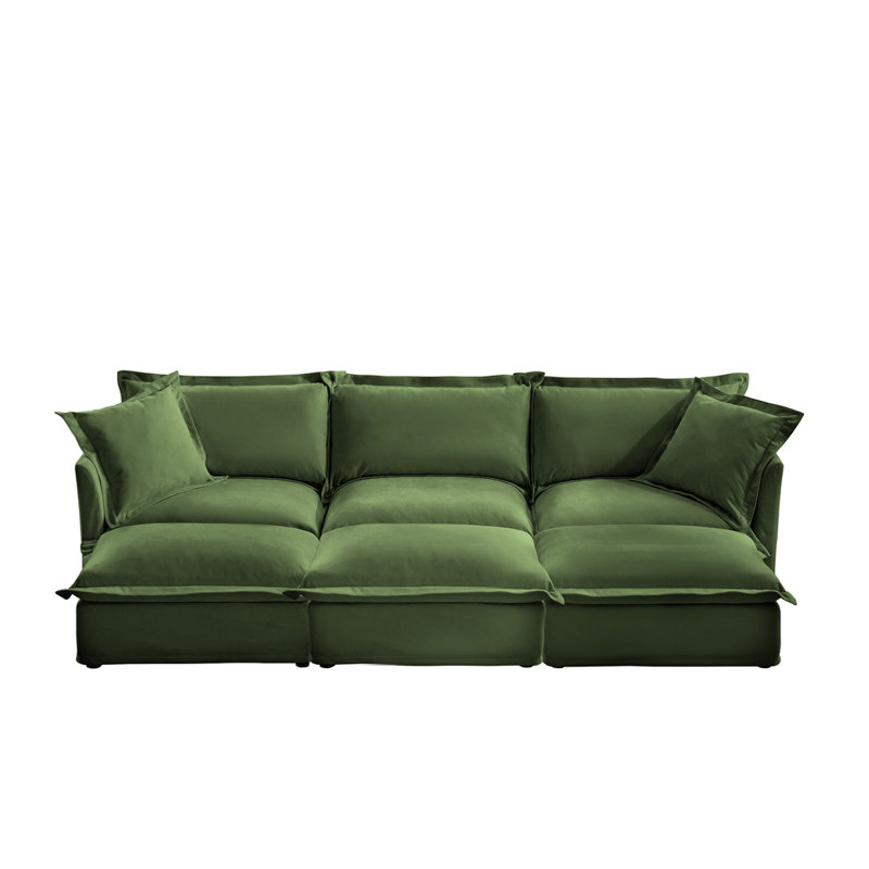 Canapé 3 places avec 3 repose-pieds, Vert
