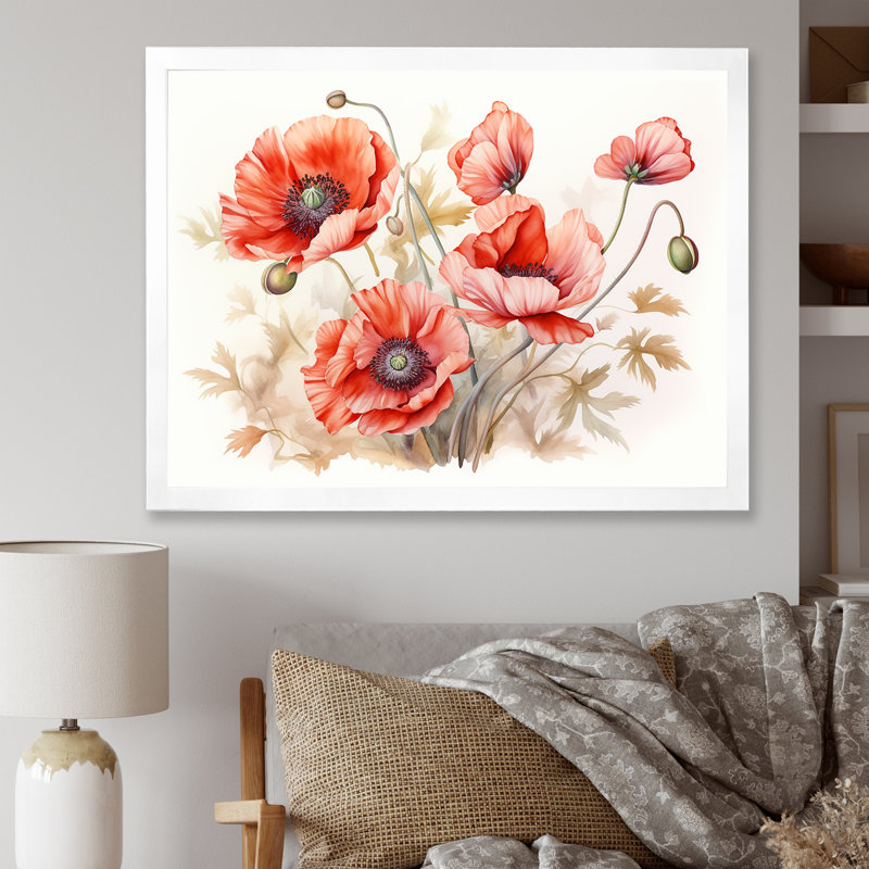 Charme des coquelicots dans Winter Delight I, Cadre simple blanc, H 12 po x l 20 po x P 1 po