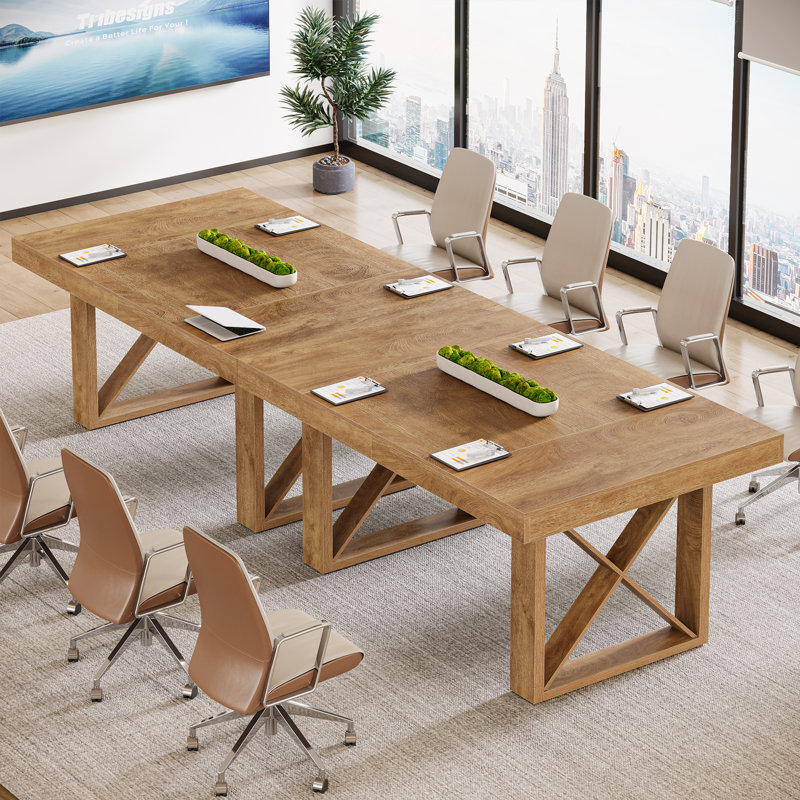 Tables de conférence 63 po, tables de réunion en bois rustique, sièges 4 à 6, Brun