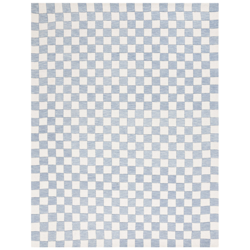 Tapis bleu clair / ivoire touffeté à la main en laine / coton MSR4760 Chelsea Stewart, Rectangle 4 po x 6 po