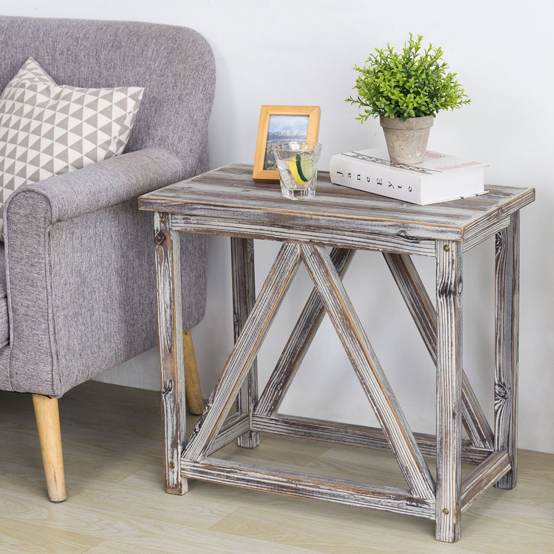 Torched Solid Wood Side Table