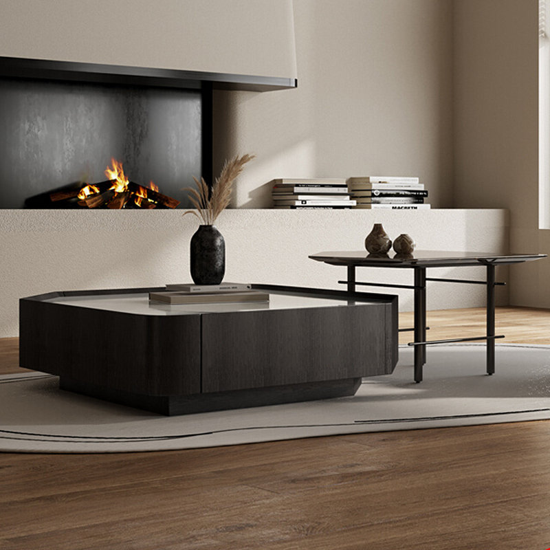 Solid wood creative art marble tea table