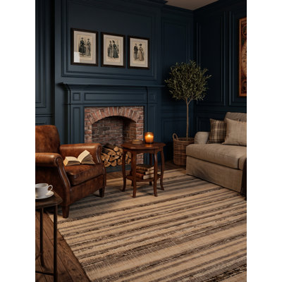 Aquila Striped Area Rug in Natural Black
