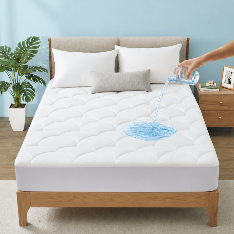 Cooling Waterproof Mattress Pad with Deep Pocket Fitted Skirt Cloud Quilt, Twin