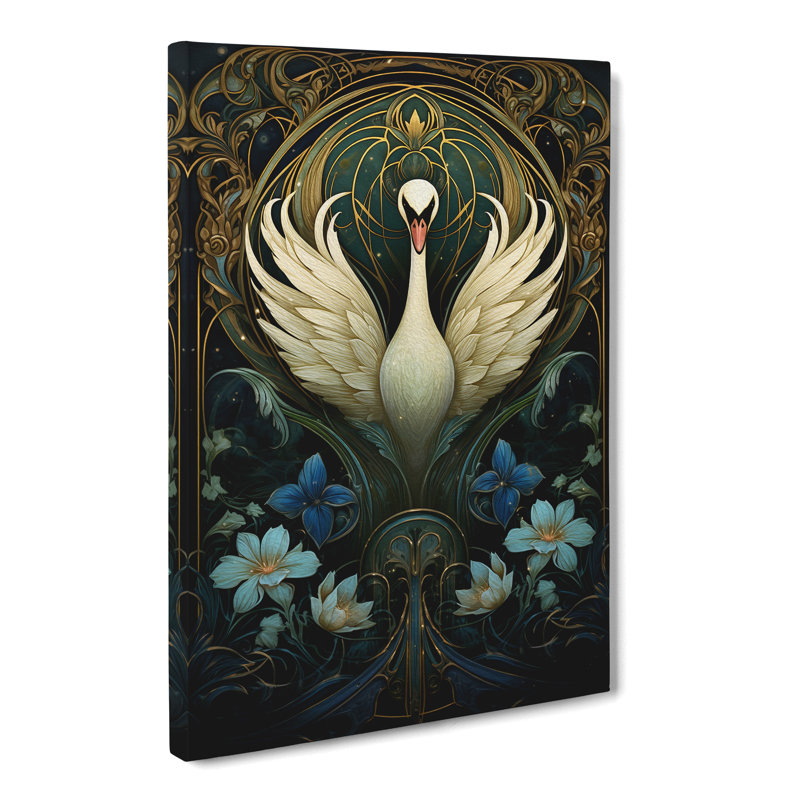 Swan Nouveau - Wrapped Canvas, 60cm H x 40cm W x 3cm D