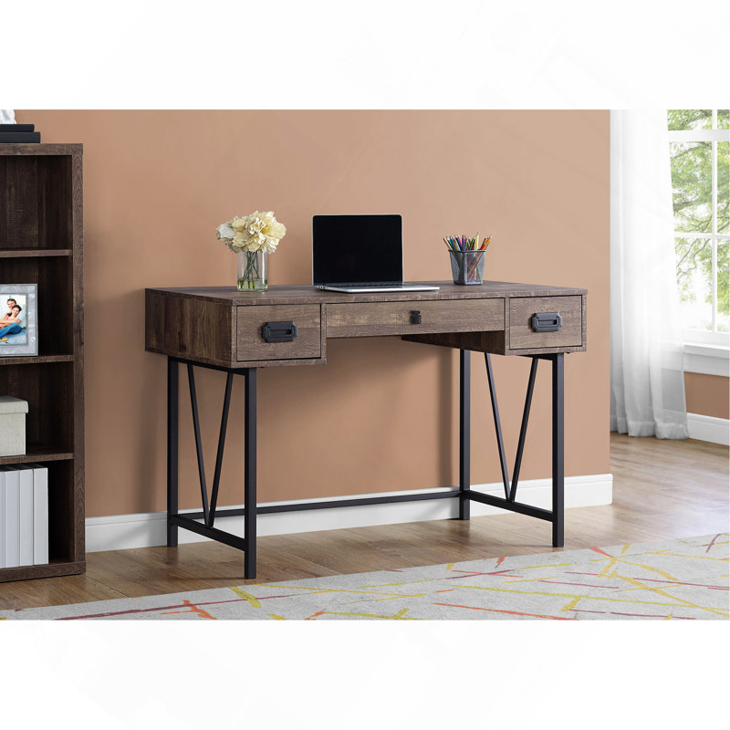 Bureau d'ordinateur, bureau personnel, ordinateur portable, tiroirs de rangement, L 48 po, bureau, stratifié brun, métal noir, transitionnel