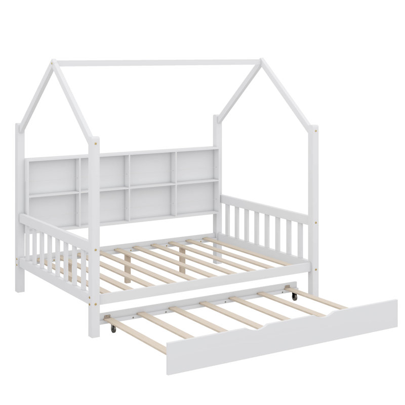 Lit double pleine grandeur avec lit escamotable, lit pour enfant avec tablette intégrée, Lit double