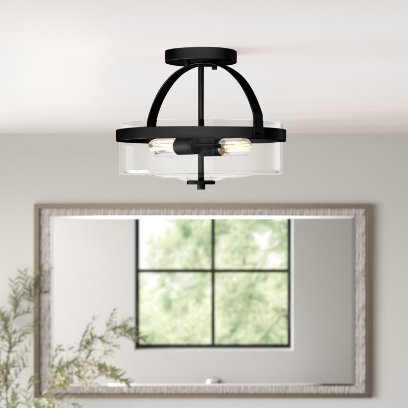 Willbanks Glass Semi Flush Mount, Black