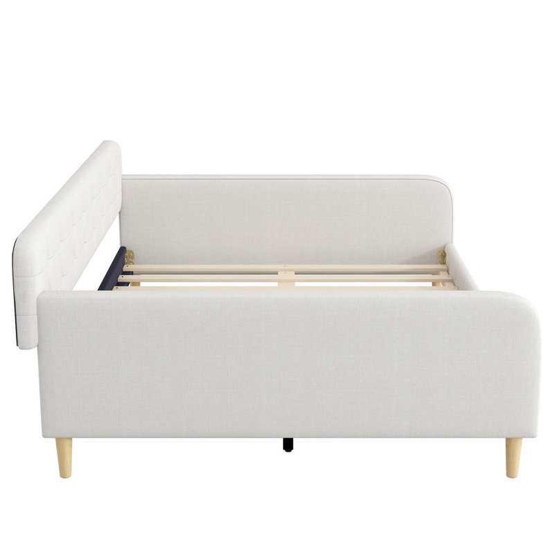 Pink Queen Size Upholstered Daybed with 4 Support Legs - Sturdy for Guest Room/Living Room, Beige