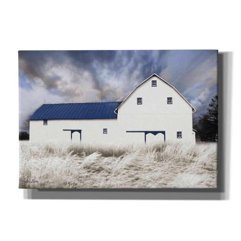 «Blue Trimmed Barn» par Lori Deiter, art mural sur toile, H 18 po x l 26 po x P 0,75 po